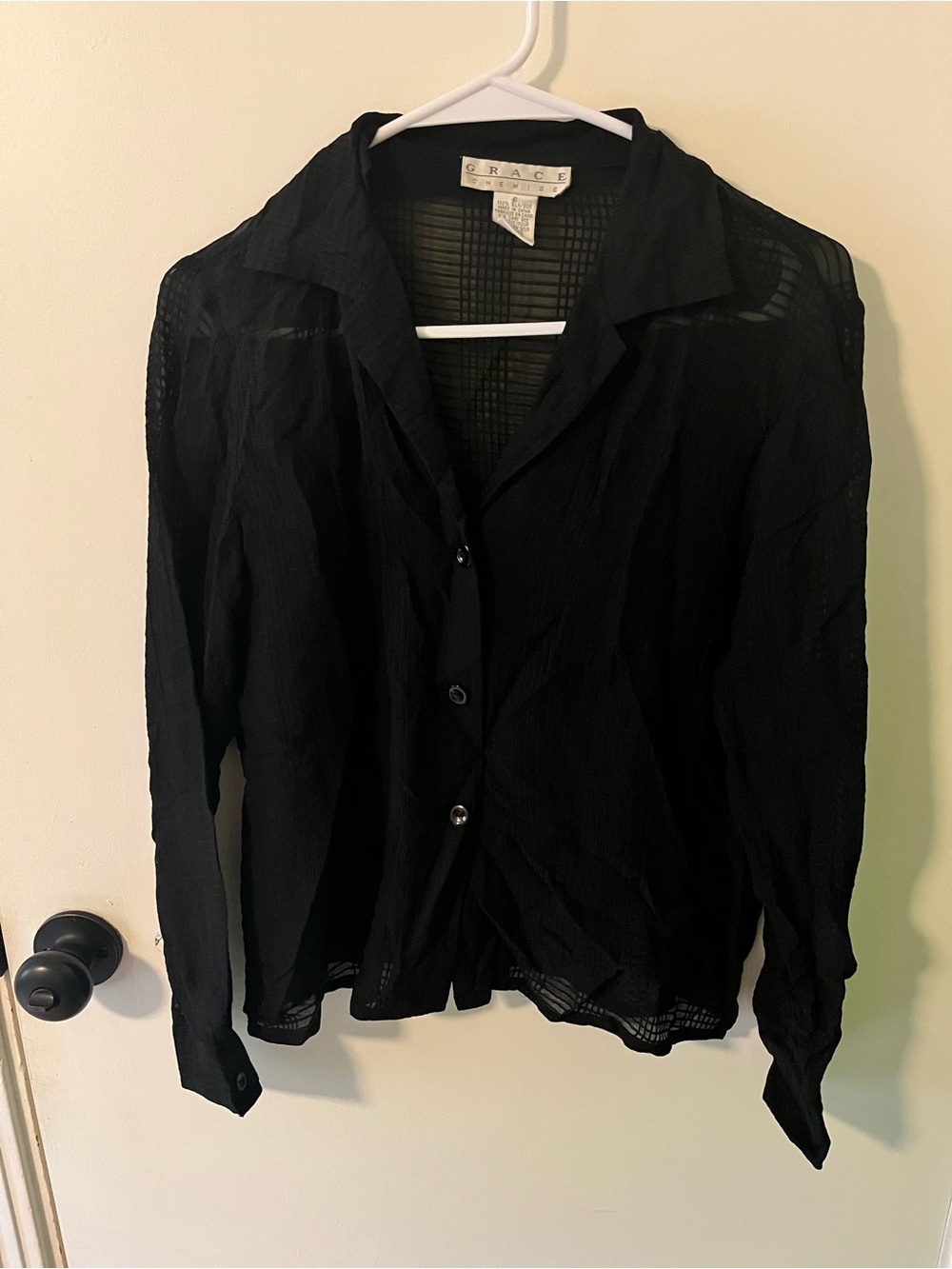 100% Silk Vintage Grace Sheer Button-Up Blouse
